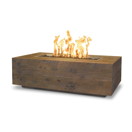 The Outdoor Plus 48 Rectangular Coronado Fire Pit, Wood Grain GFRC Concrete, Play Electronic Ignition, Liquid Propane OPT-COR48EKIT-OAK-LP
